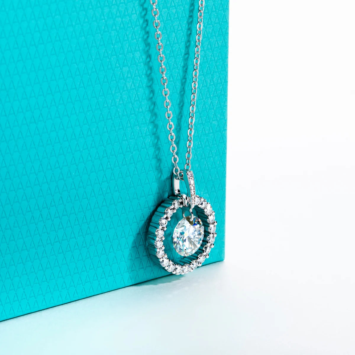 3 CT D Color Moissanite Halo Pendant Necklace
