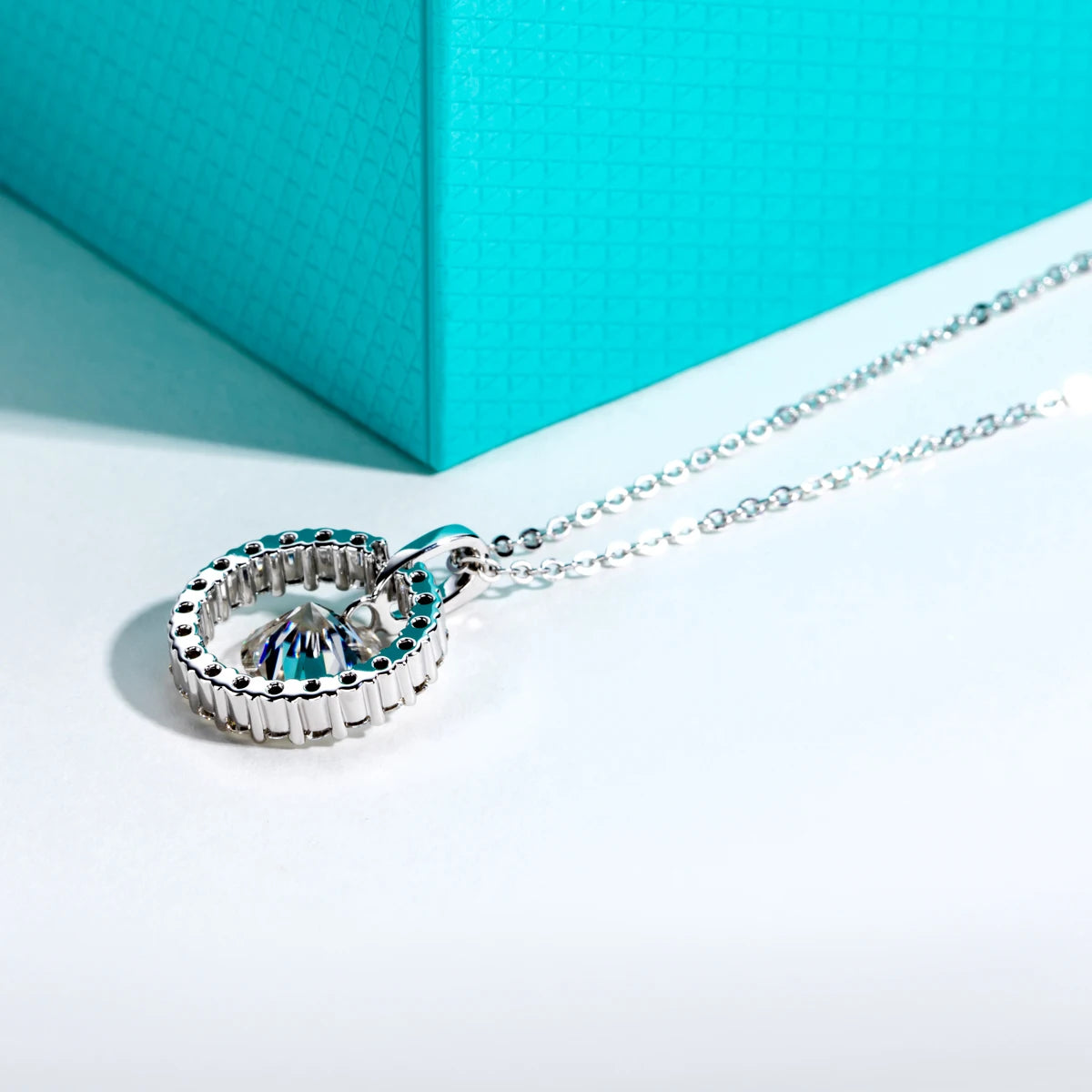 3 CT D Color Moissanite Halo Pendant Necklace