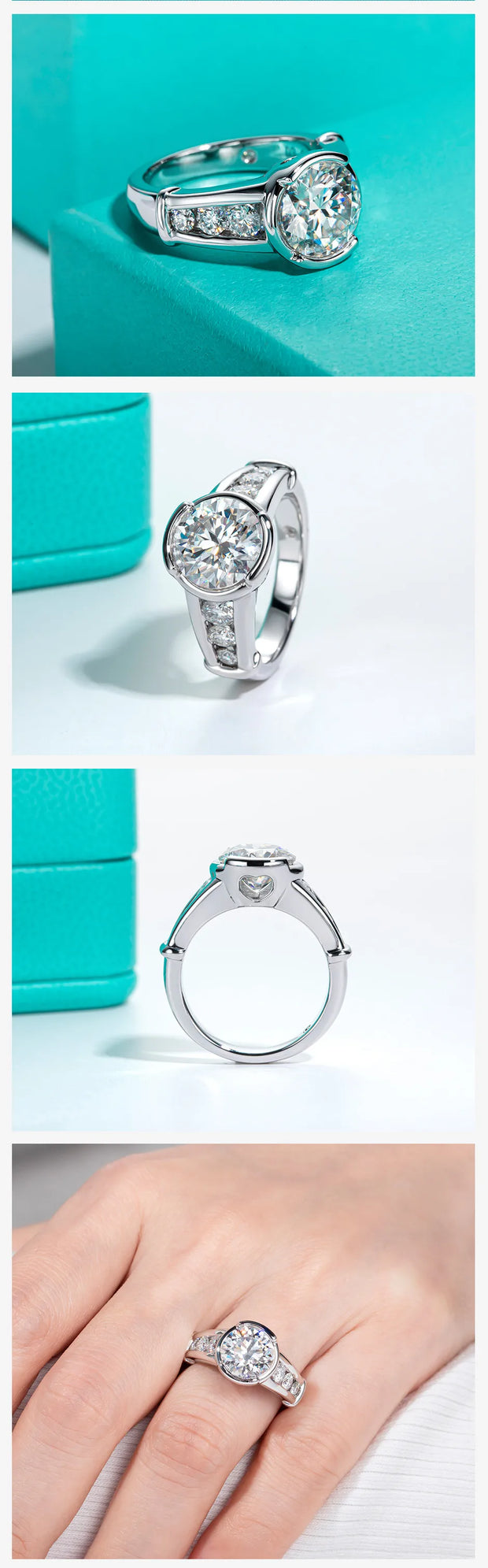 3CT Round Cut D Color Moissanite Engagement Ring.