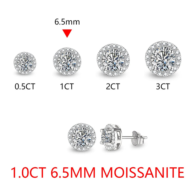 3.0CT VVS1 D Color Round Cut Moissanite Stud Earrings.