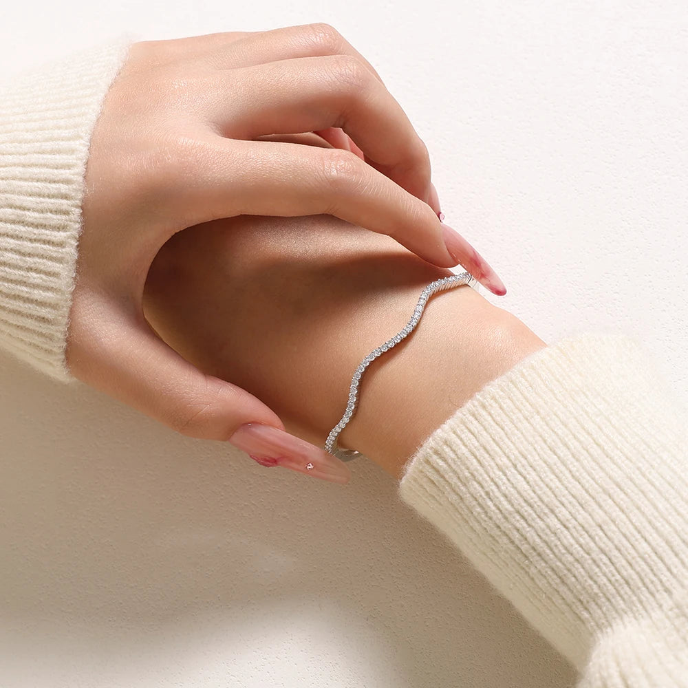 Moissanite Wave Shape Bangle Bracelet