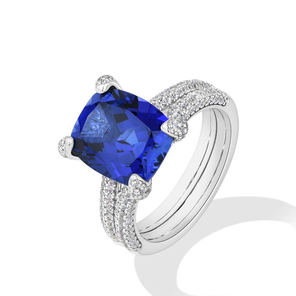 Cushion Cut Ruby & Sapphire Double Row Moissanite Ring