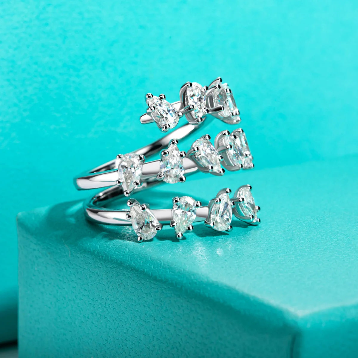 3.9 CTTW Pear Cut Moissanite Wedding Band