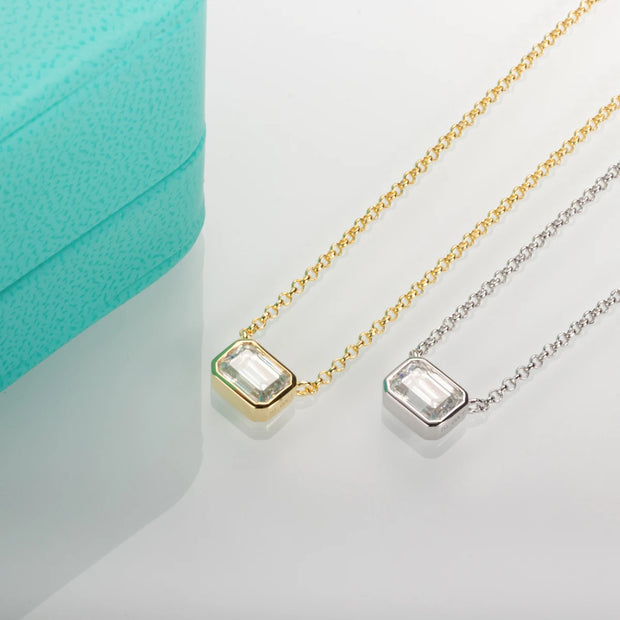 1ct Emerald Cut Moissanite Pendant Necklace.