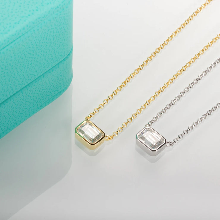 1ct Emerald Cut Moissanite Pendant Necklace.