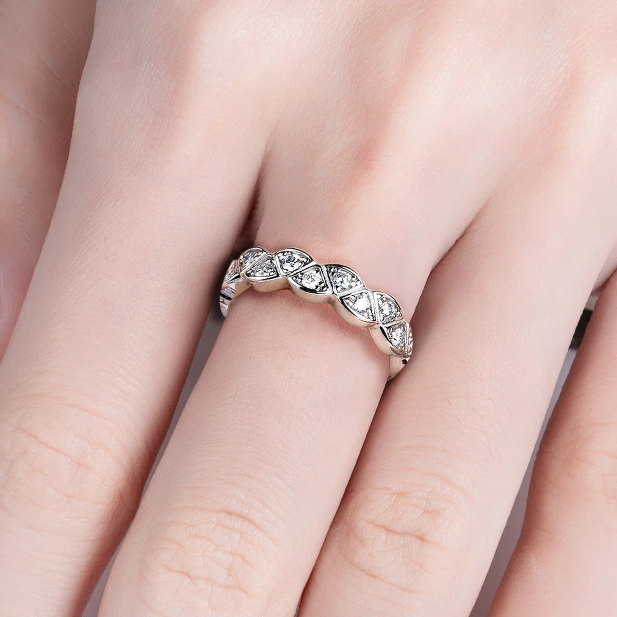 2 MM Leaf Eternity Moissanite Band Ring