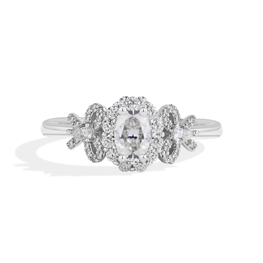 Oval Cut Moissanite Ring with Bow Design
