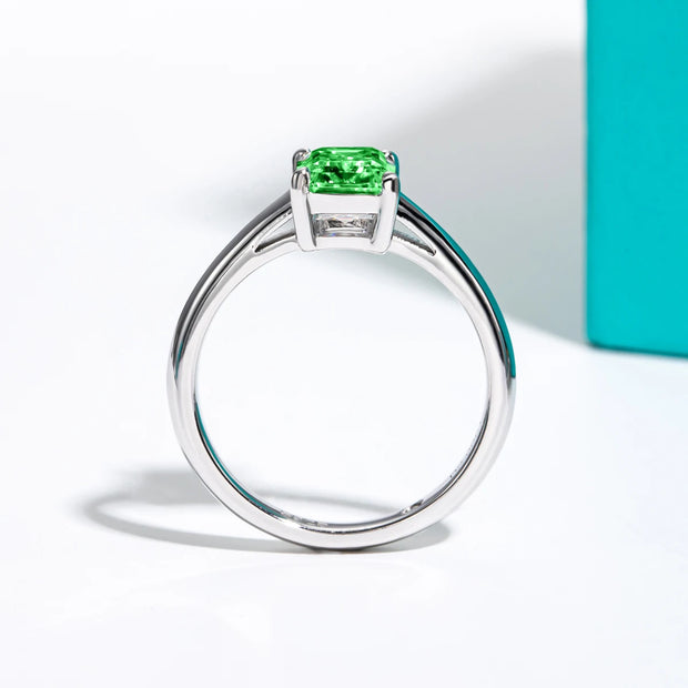 GK Moissanites 2ct 6*8mm Emerald Cut Colombian Cultivated Emerald Engagement Ring