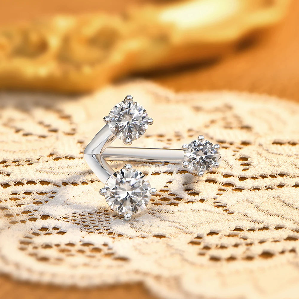 Three Stone Open Bypass Moissanite Ring