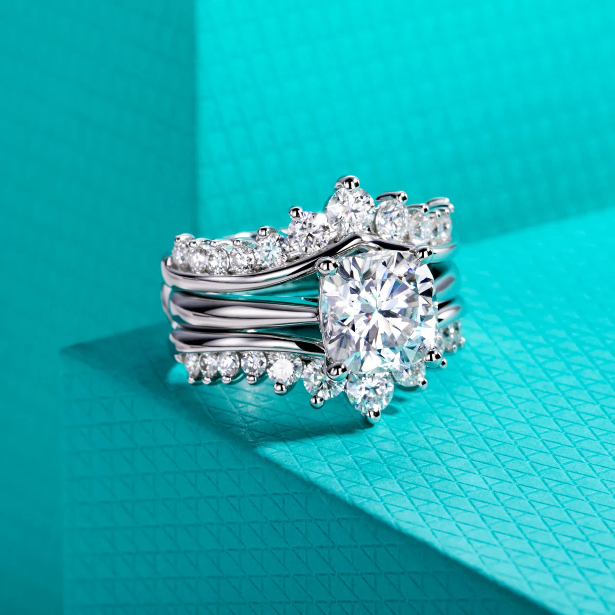3 CT Cushion Cut Moissanite Bridal Ring Set