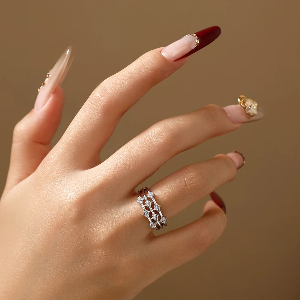 Three-Layer D VVS1 Moissanite Stackable Ring