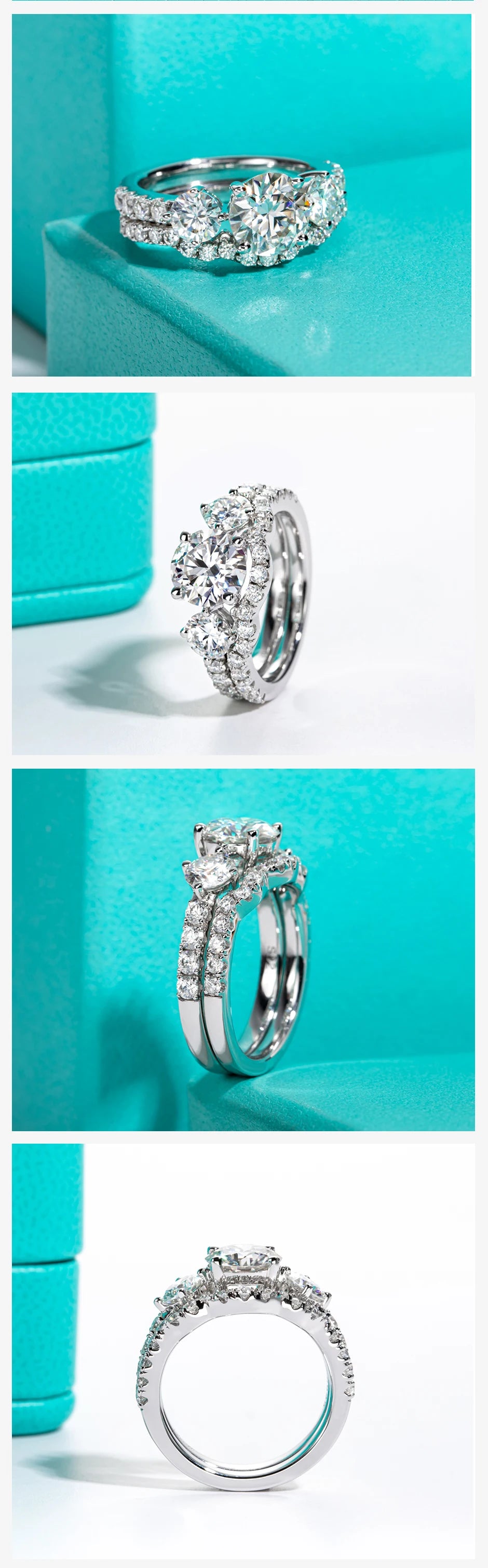 3 CTTW D Color Moissanite Bridal Ring Set