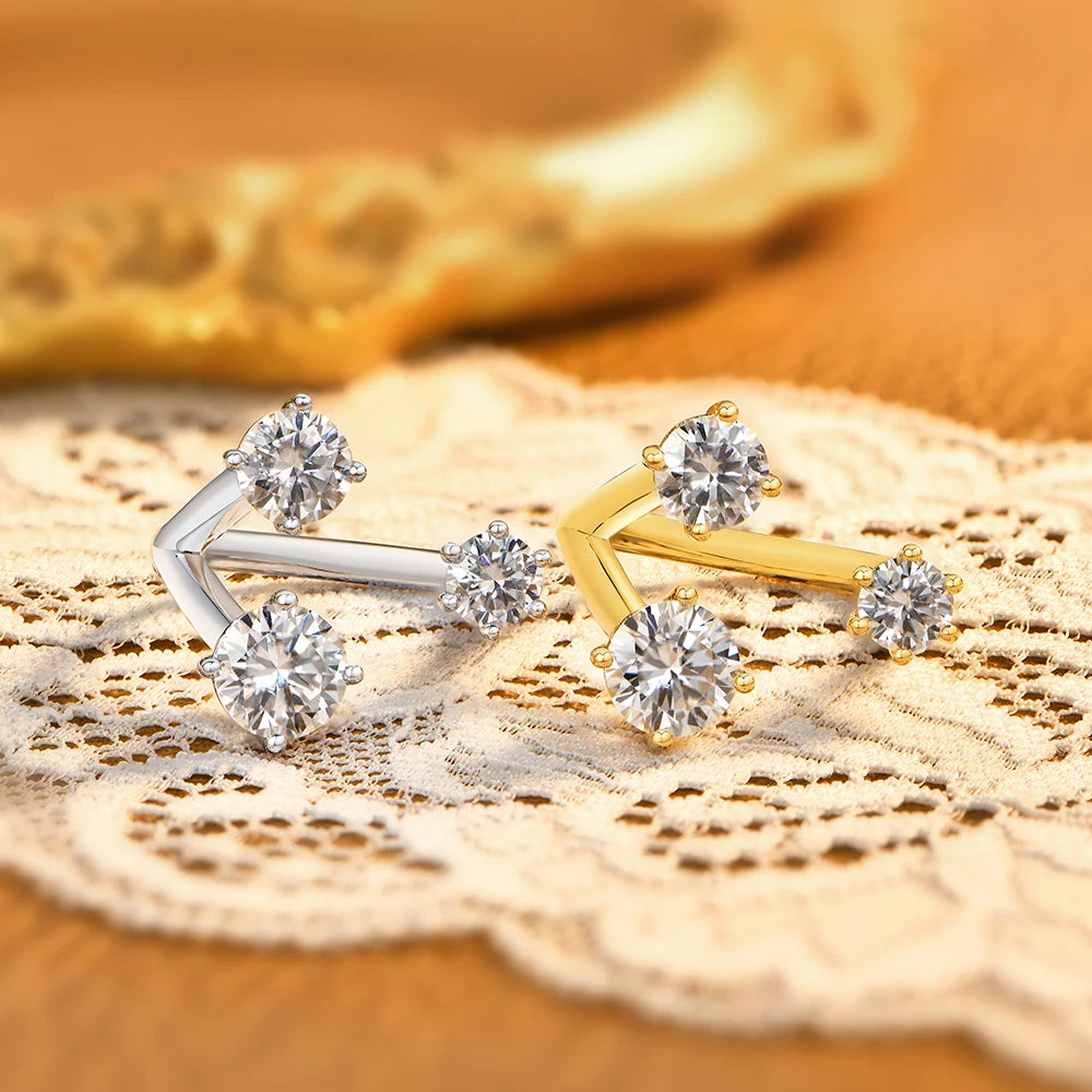 Three Stone Open Bypass Moissanite Ring