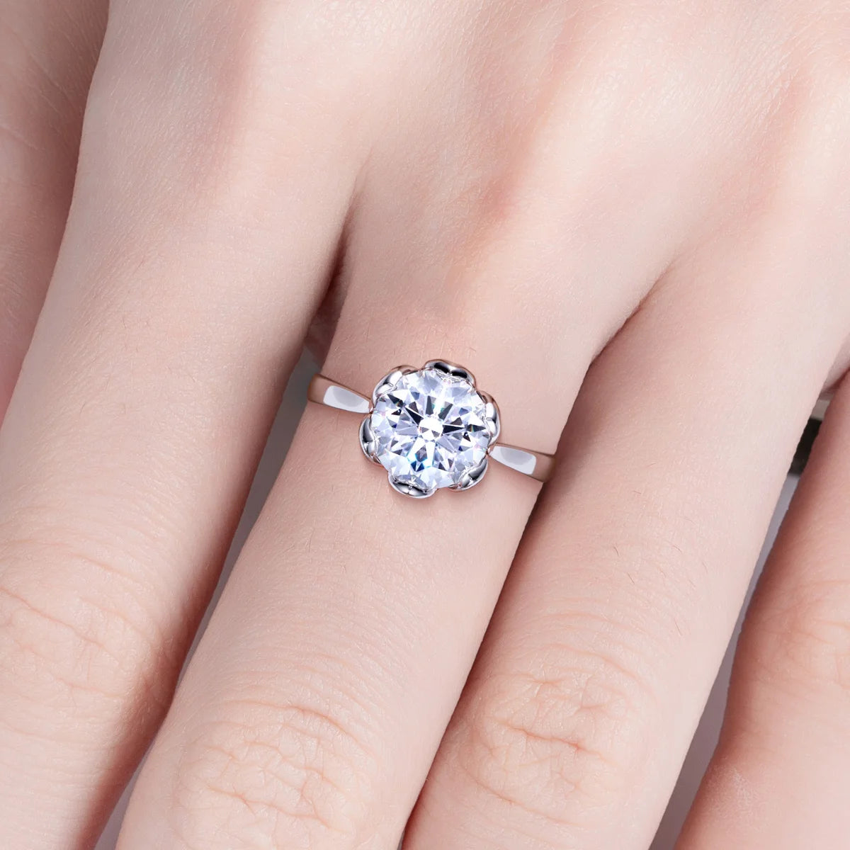 3 CT D Color Moissanite Lotus Engagement Ring