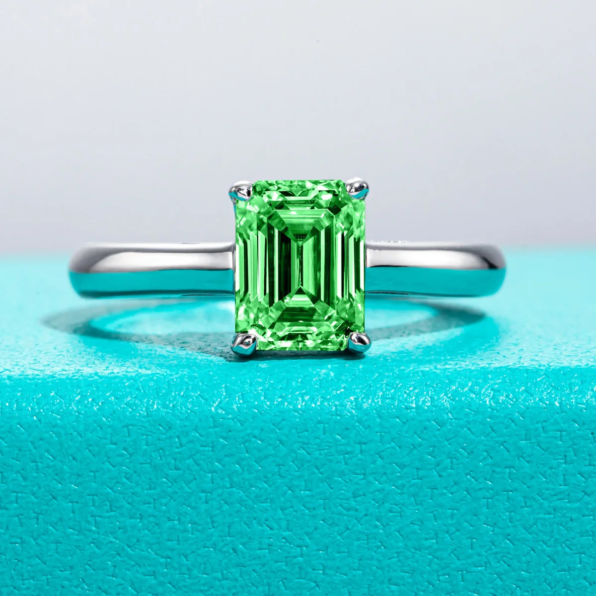 2CT Emerald Cut Colombian Cultivated Emerald Engagement Ring