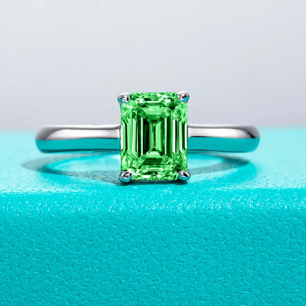 GK Moissanites 2ct 6*8mm Emerald Cut Colombian Cultivated Emerald Engagement Ring