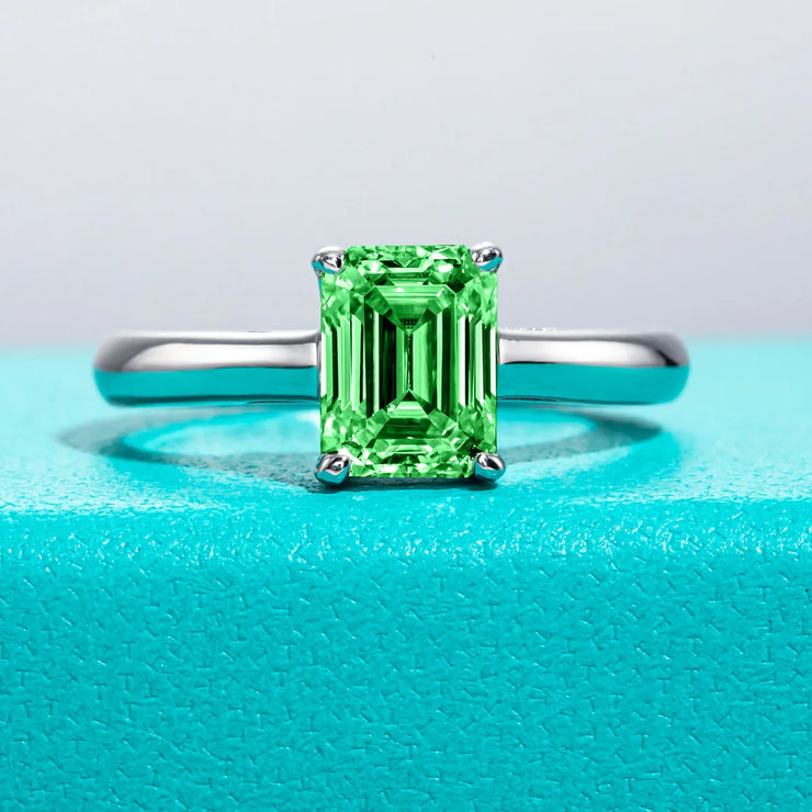 GK Moissanites 2ct 6*8mm Emerald Cut Colombian Cultivated Emerald Engagement Ring