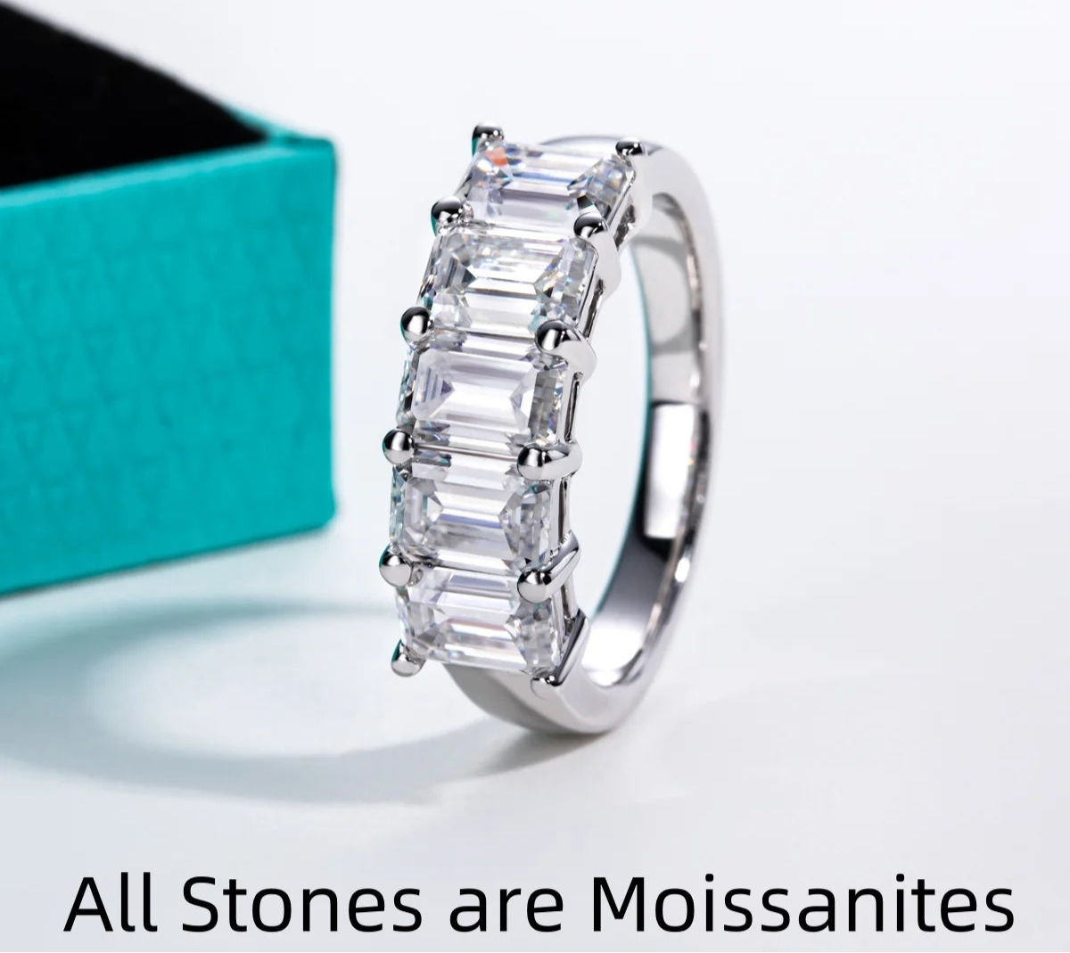 3 CTTW Emerald Cut Moissanite Wedding Band Ring