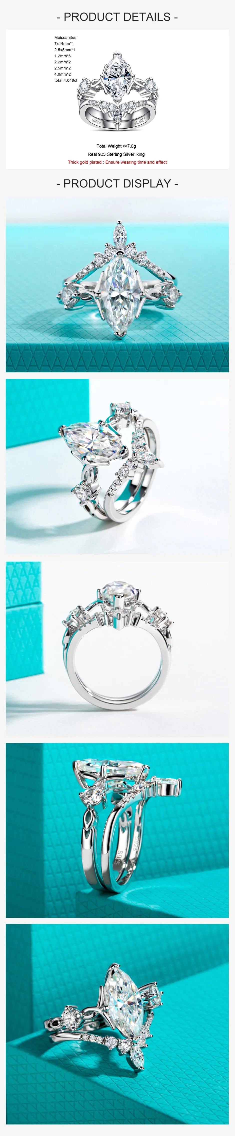 3CT Marquise Cut Moissanite Crown Bridal Set