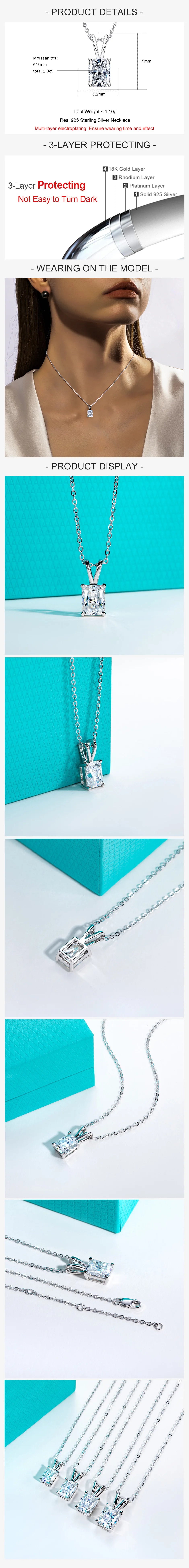 VVS1 D Color Radiant Cut Moissanite Pendant Necklace