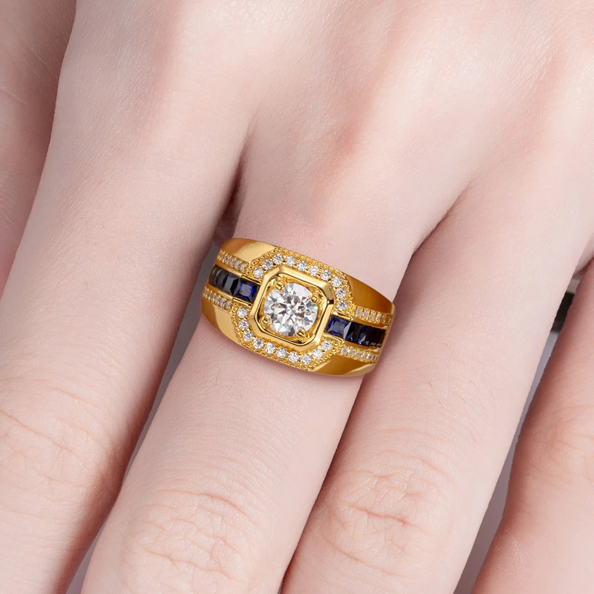 1 CT Round Moissanite Vintage Men's Ring