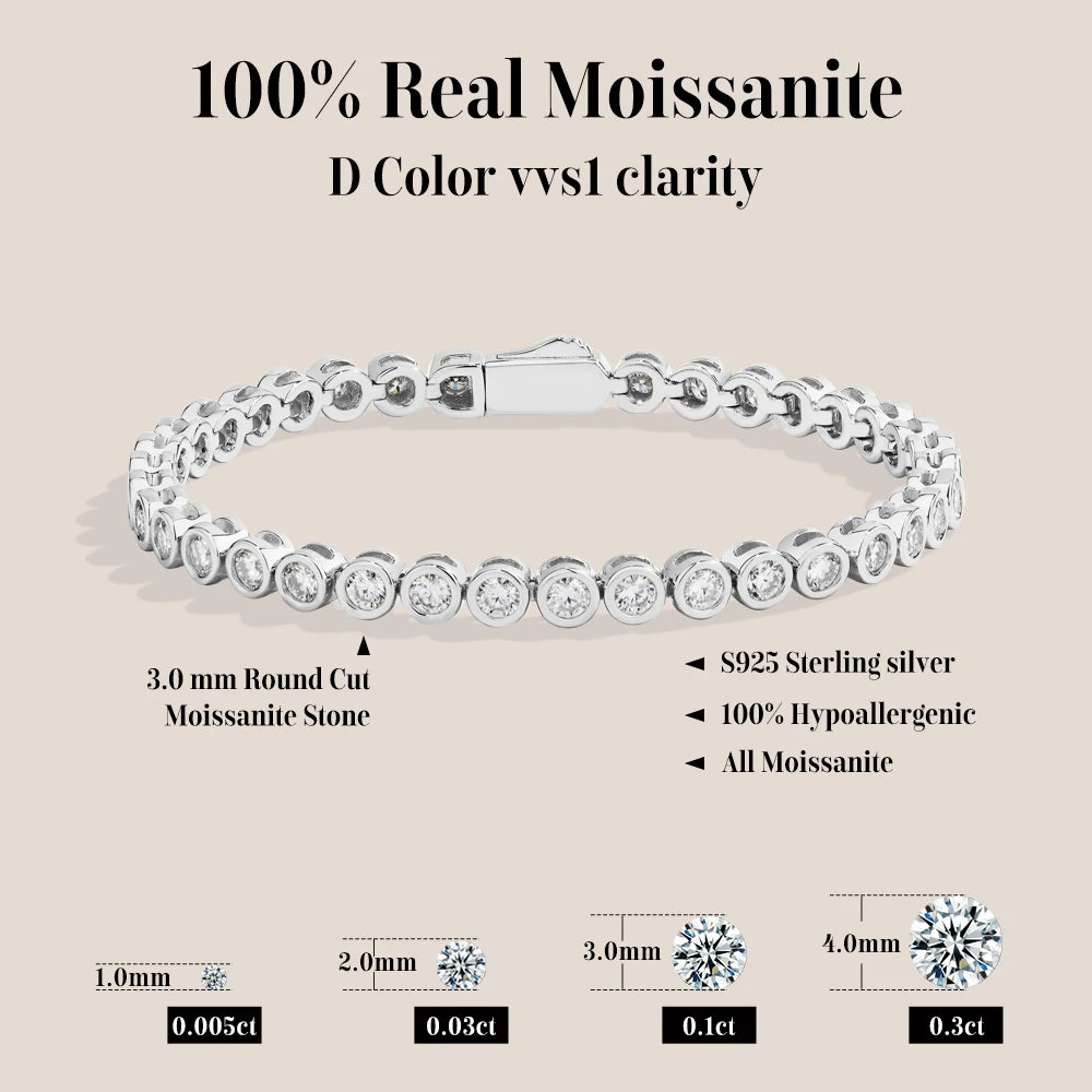 3MM Round Cut Bezel Moissanite Tennis Bracelet