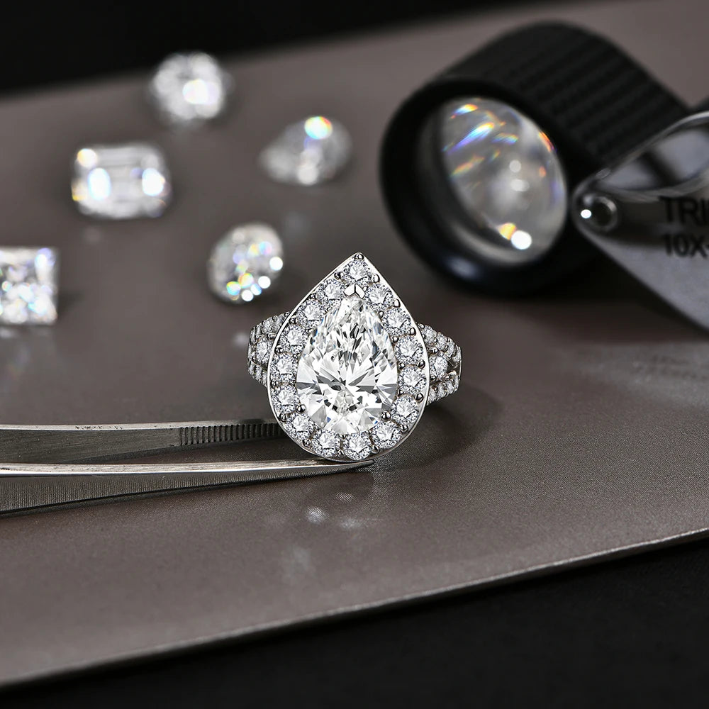 6 CT Pear Cut Moissanite Engagement Ring