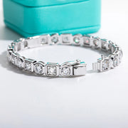 4.5mm D Color Moissanite Diamond Silver Bracelet – 18K White Gold Plated Bezel Bangle.