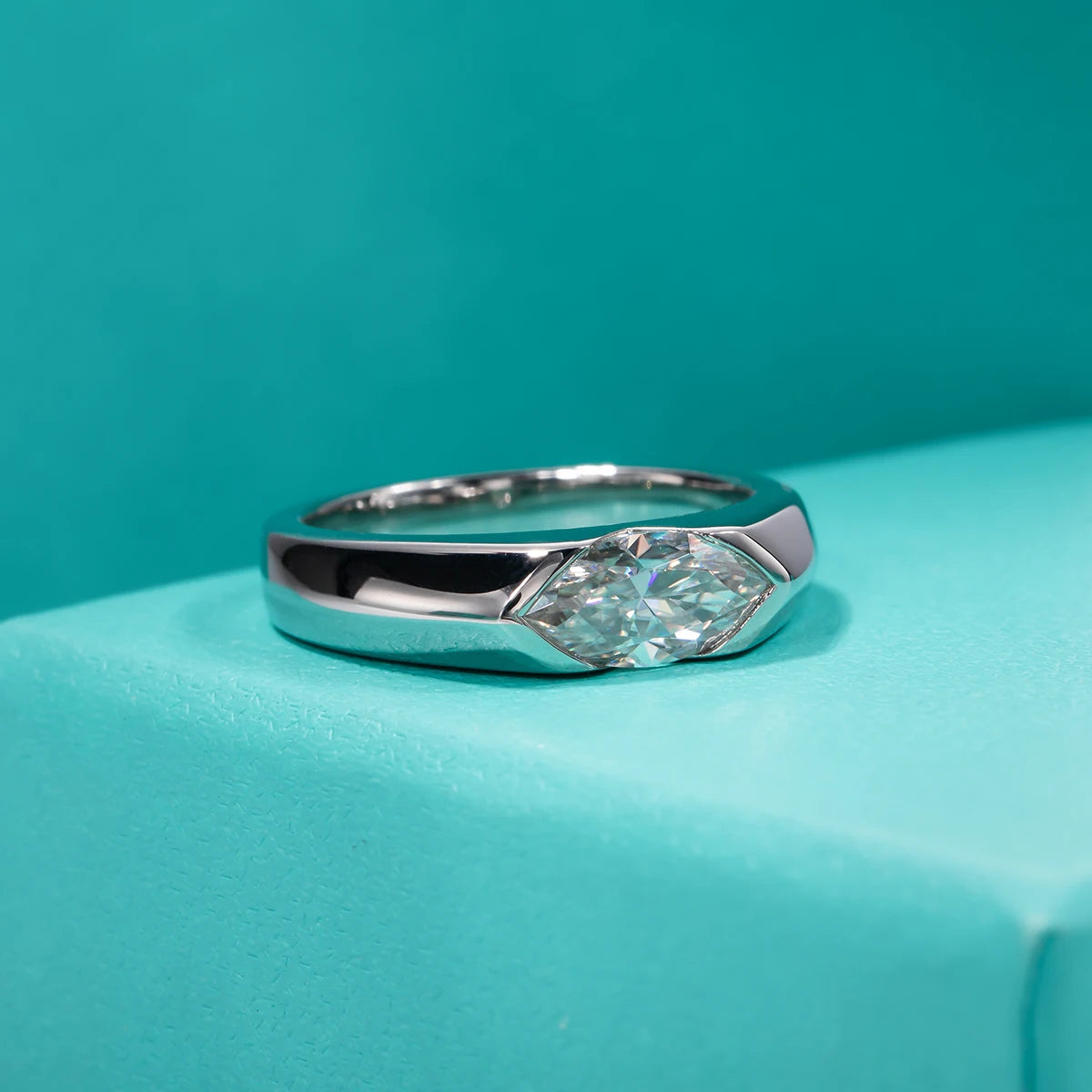 1 CT Marquise Cut D Color Moissanite Band Ring