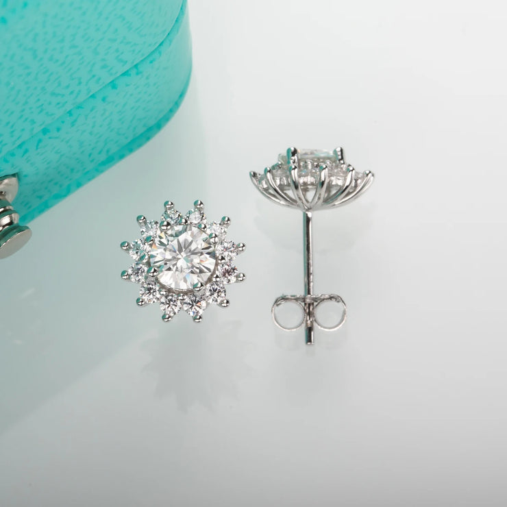 1 Carat Total D Color Moissanite Diamond Sunflower Earrings.