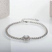 Cushion Moissanite Diamond Cuban Silver Bracelet.