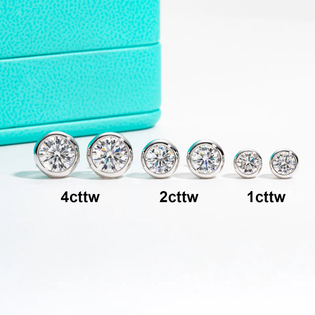 D Color Moissanite Bezel Stud Earrings & Pendant Necklace Jewelry Set.