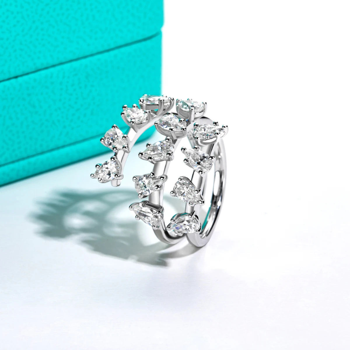 3.9 CTTW Pear Cut Moissanite Wedding Band