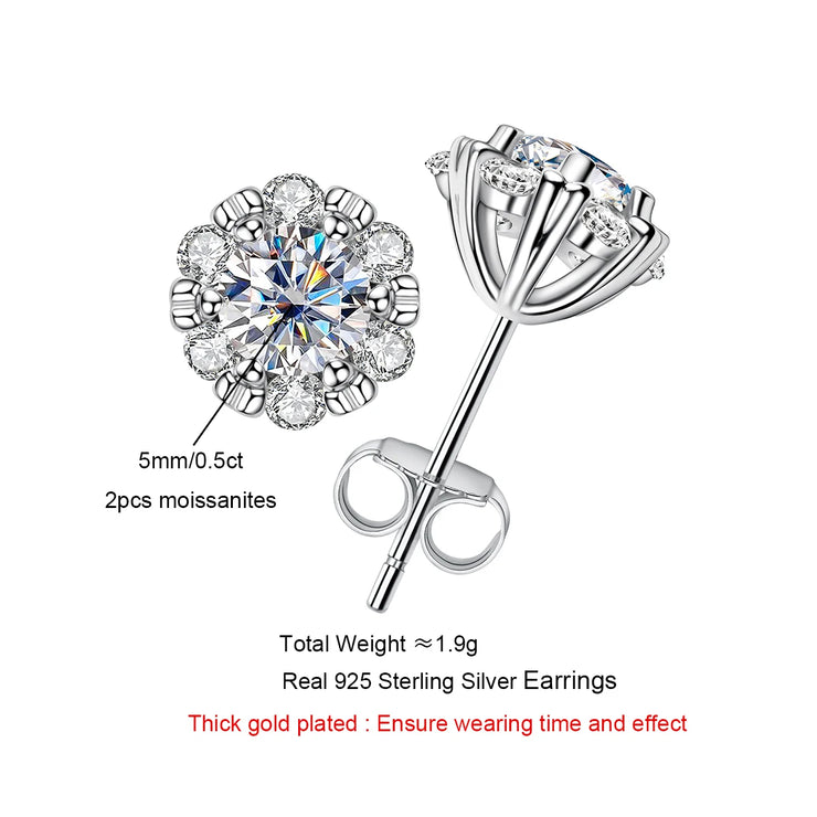 1cttw D Color Moissanite Diamond Flower Stud Earrings.