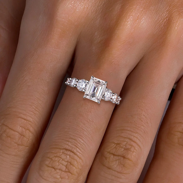 GK Moissanites 3ct Emerald Cut D Color Moissanite Engagement Ring