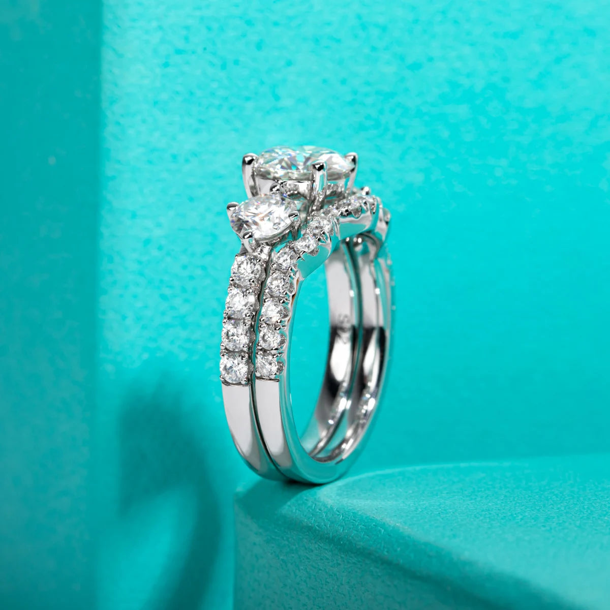 3 CTTW D Color Moissanite Bridal Ring Set