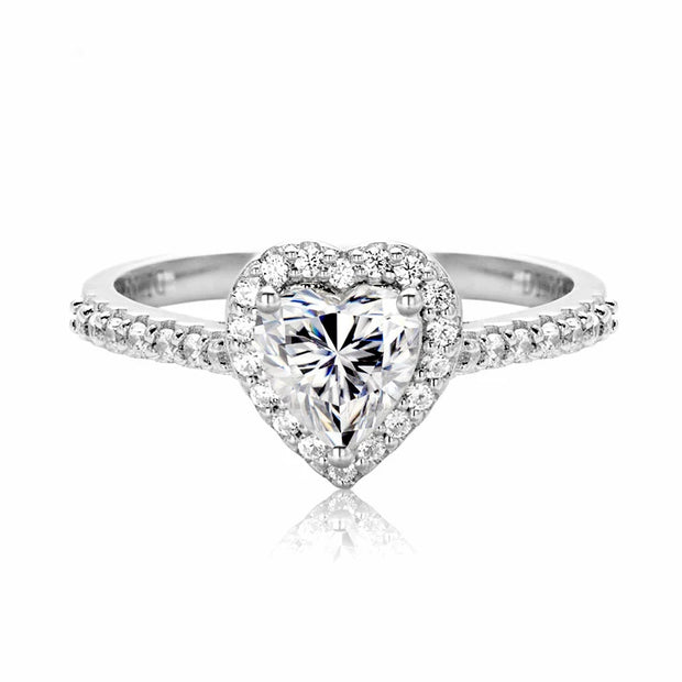 1 Carat Heart Cut Moissanite Halo Engagement Ring.