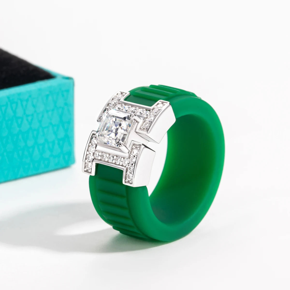 Asscher Cut Moissanite Silicone Ring
