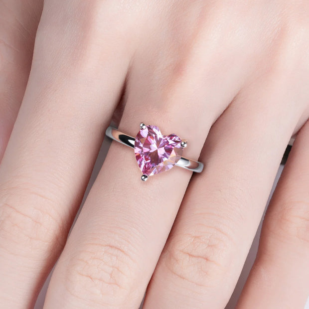 3CT Heart Cut Sakura Pink Moissanite Engagement Ring
