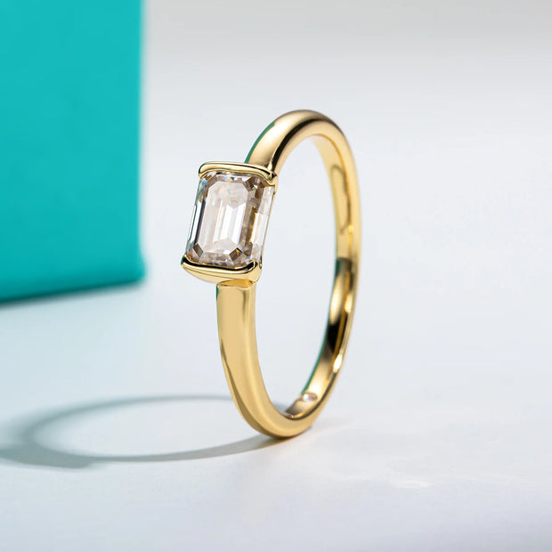 1 Carat Emerald Cut D Color Moissanite Ring.