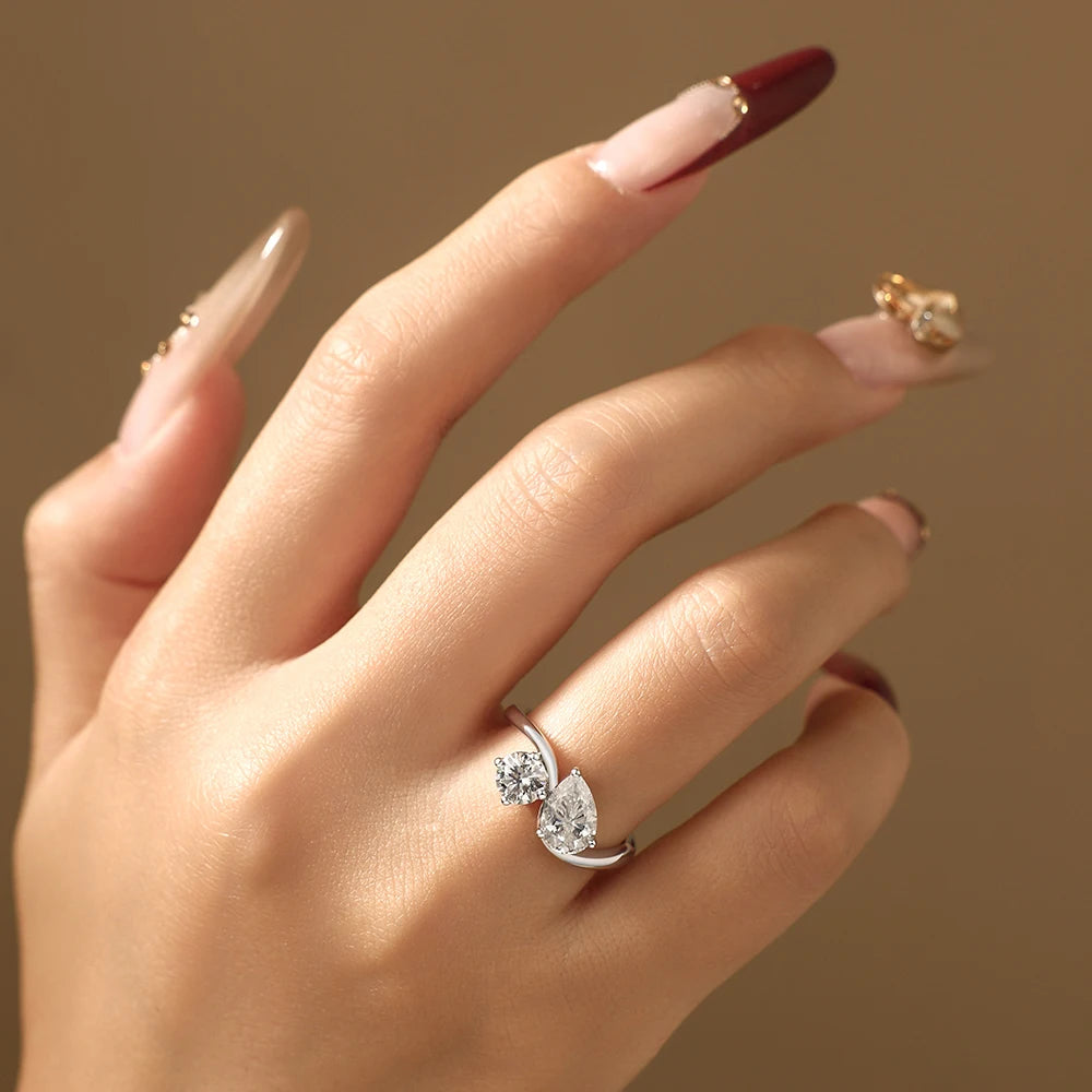 Toi Et Moi Pear & Round Cut Moissanite Bypass Ring