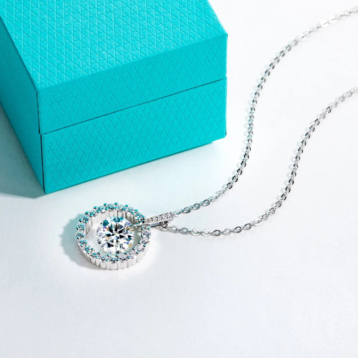3 CT D Color Moissanite Halo Pendant Necklace