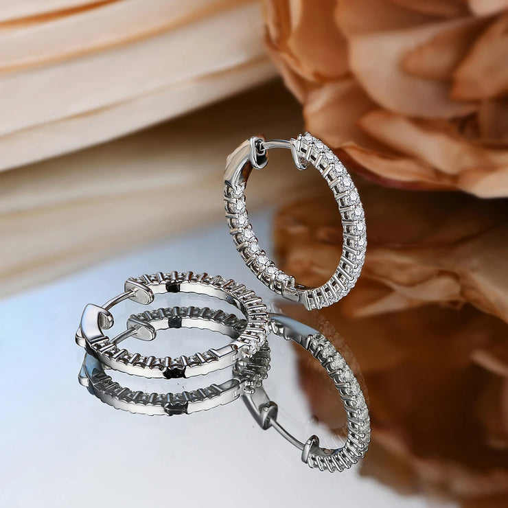 2.0mm VVS1 D Color White Gold Plated Hoop Earrings | S925.