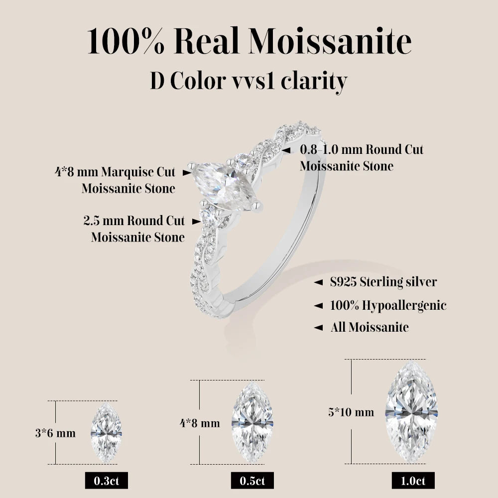 0.5 CT Marquise Cut Moissanite Promise Ring