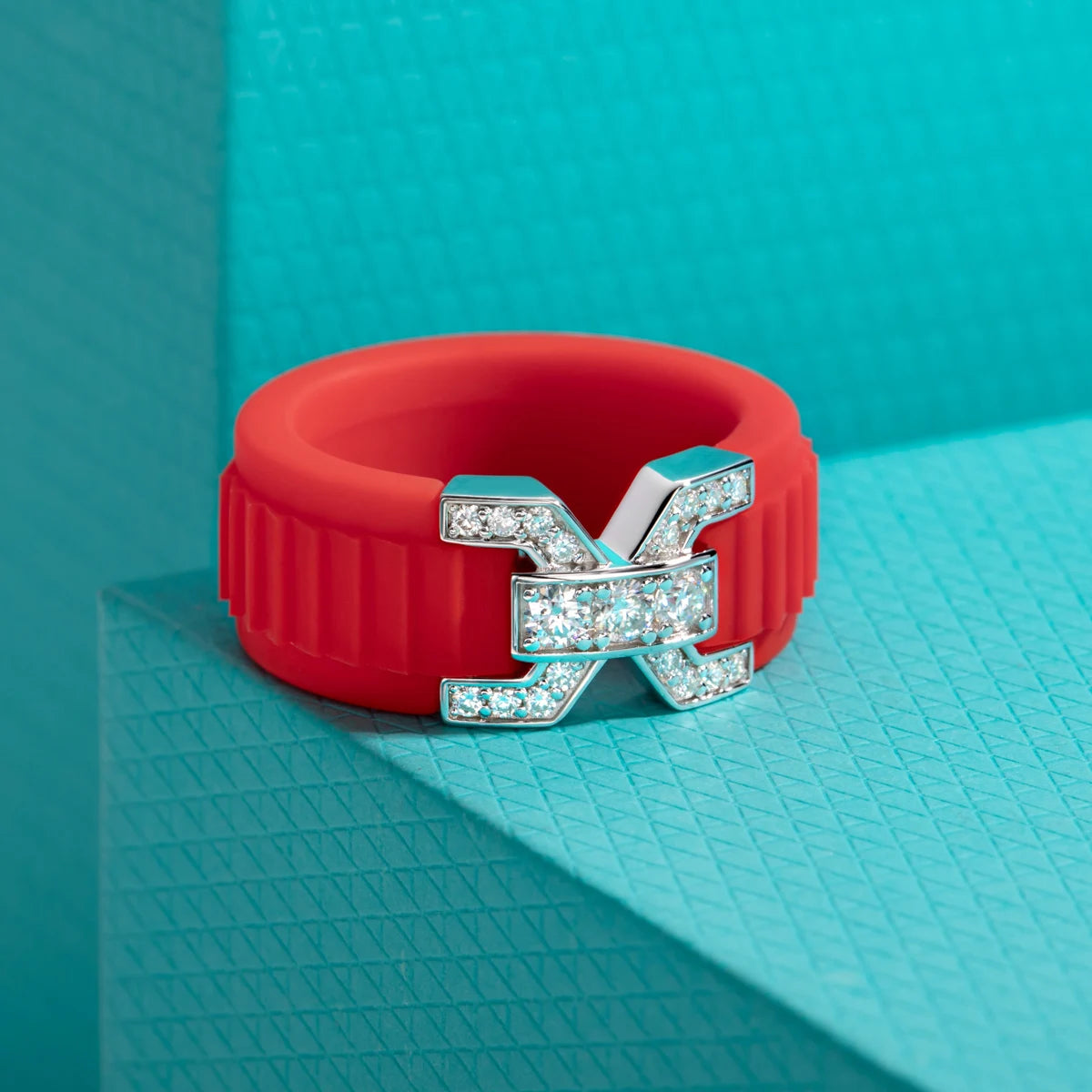 Moissanite Inlaid Silicone Band Ring