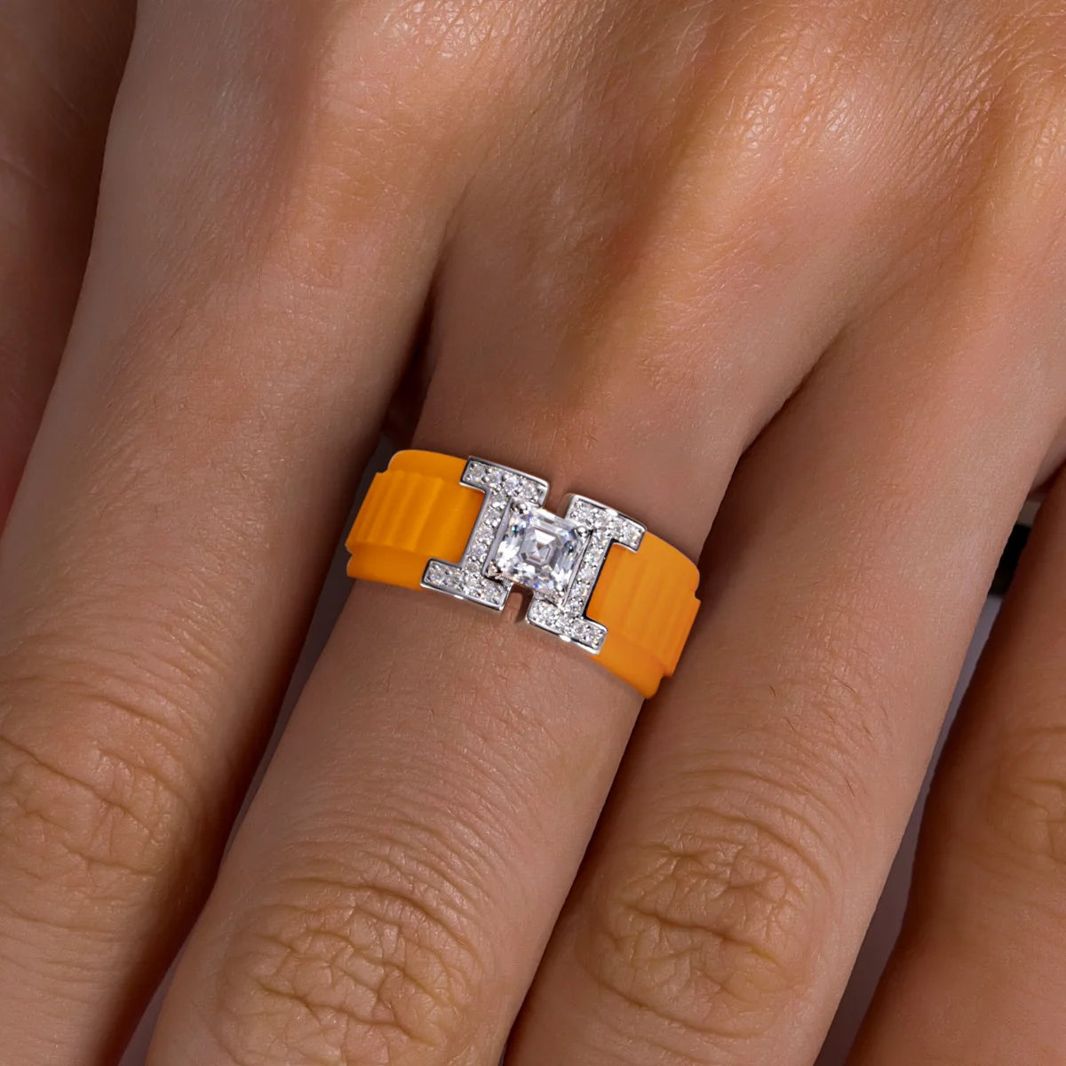 Asscher Cut Moissanite Silicone Ring