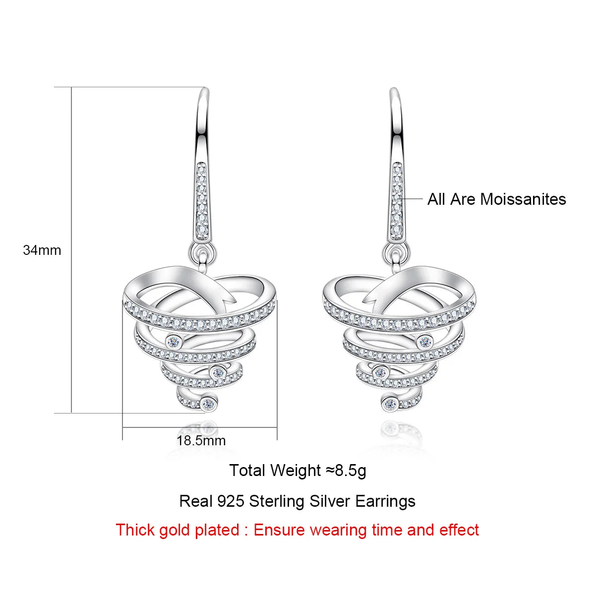 VVS1 Moissanite Tornado Drop Earrings