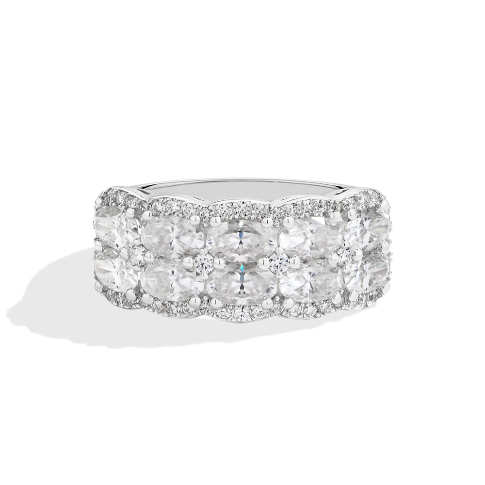 Two Rows Oval Cut Moissanite Ring