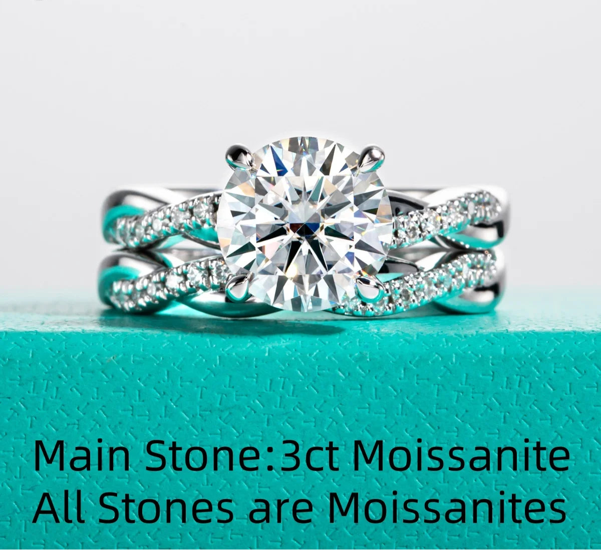 3 CT Round Cut Moissanite Engagment Bridal Ring Set