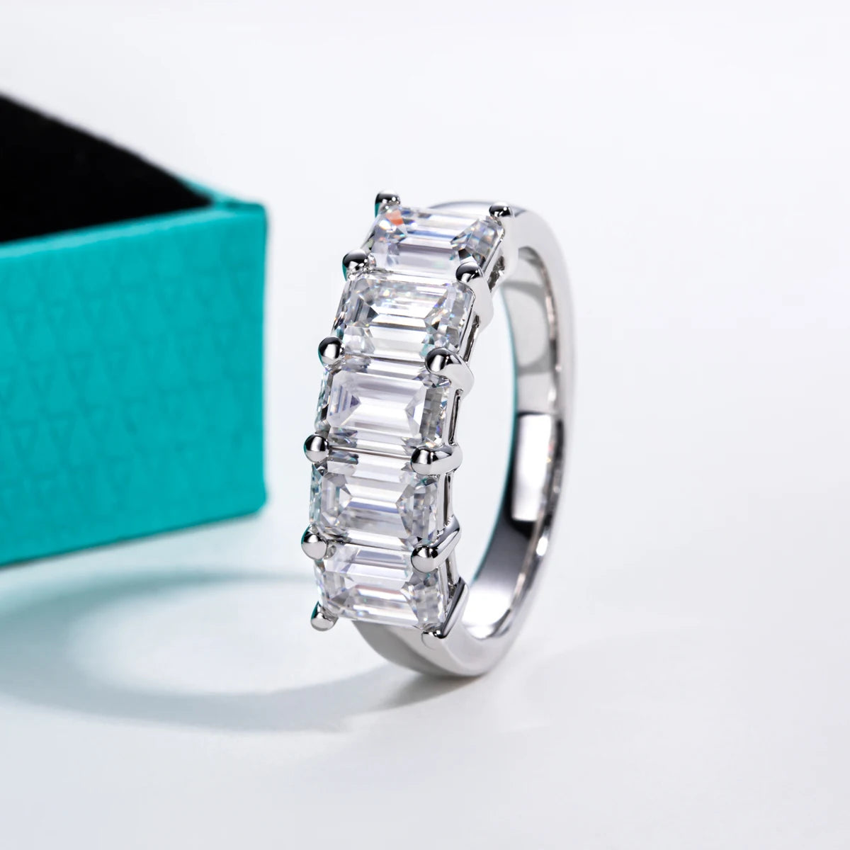 3 CTTW Emerald Cut Moissanite Wedding Band Ring